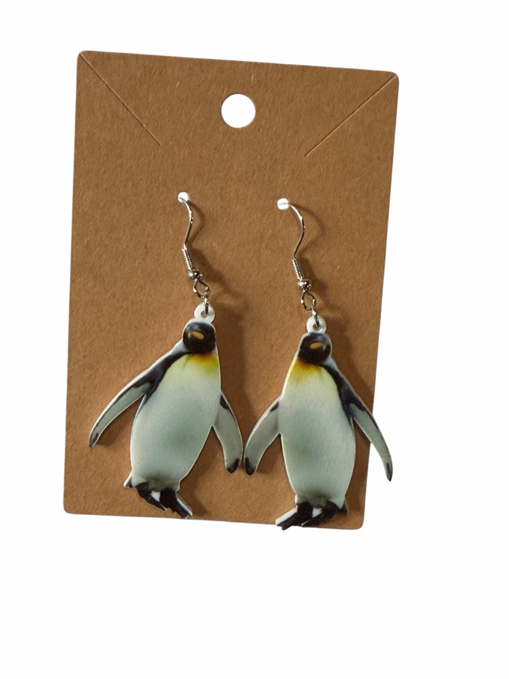 Penguin Charm Dangle Earrings - White, Black & Yellow